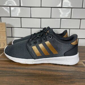 adidas QT Racer Womens Size 7 Running Shoes Gray Gold Cloudfoam Training Sneaker
